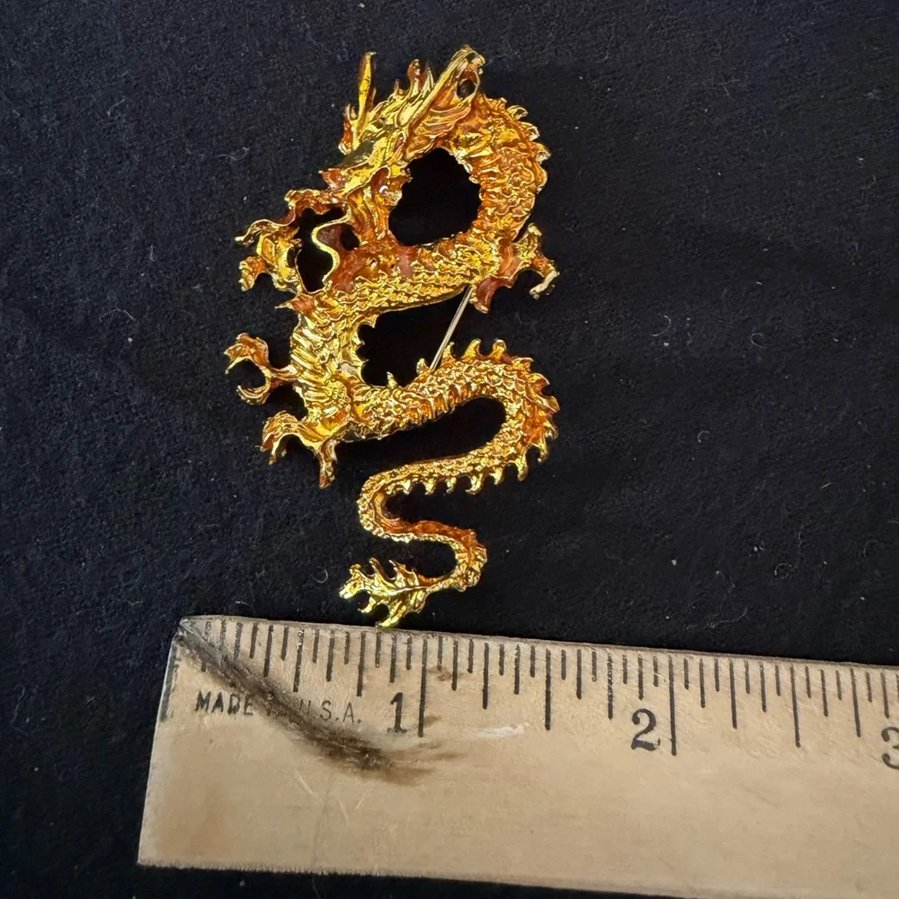 Gold Dragon Enamel Brooch